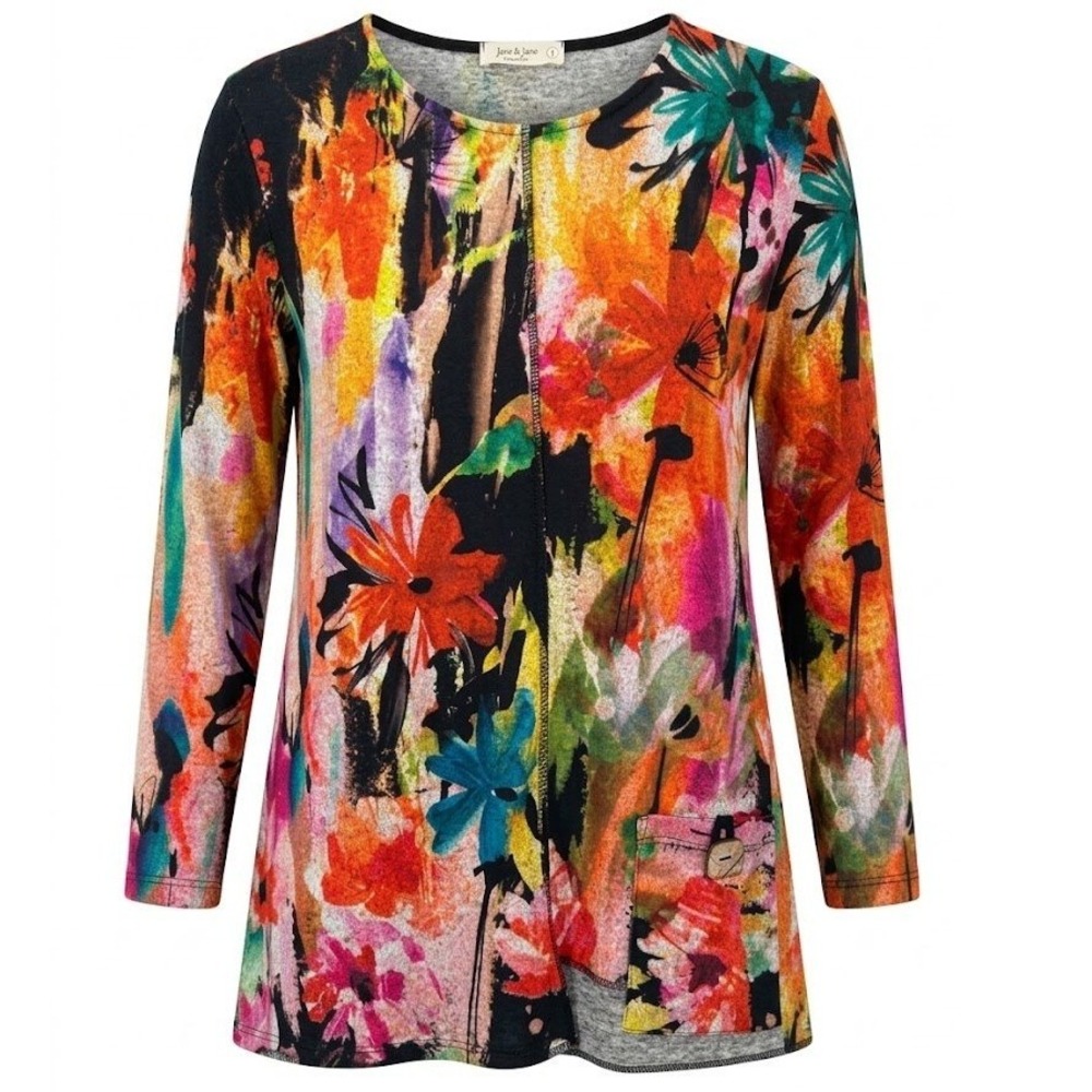 Jess & Jane Womens Large Floral Abstract Knit Tunic Shirt Multicolor - CJ